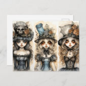 Carte Postale Trois Petites Sorcières Gothiques (Devant / Derrière)