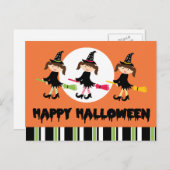 Carte Postale Trois petites sorcières joyeuses Halloween (Devant / Derrière)