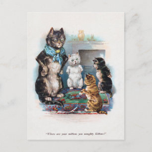 Carte Postale Trois petits chatons et mère, Louis Wain
