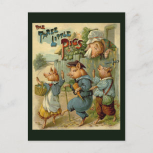 Carte Postale Trois Petits Cochons Conte de Fées Vintage