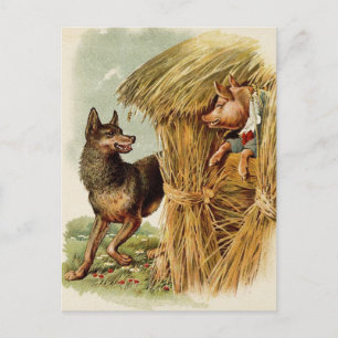 Carte Postale Trois Petits Cochons Grand Mauvais Loup, Vintage C