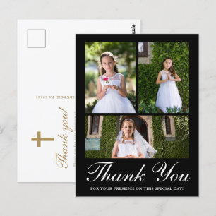Carte Postale Trois Photo avec Croix Première Communion Noir