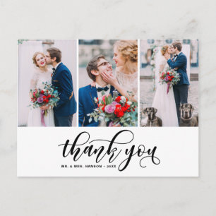 Carte Postale Trois photo Collage Merci Mariage de script