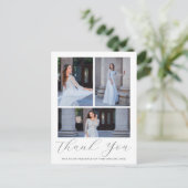Carte Postale Trois Photo Quinceanera Blue Floral Script (Debout devant)