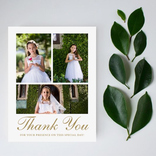 Carte Postale Trois photos avec Croix Première Communion Blanc