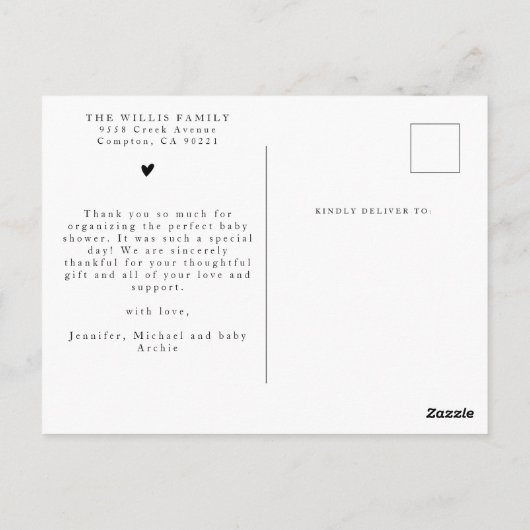 Carte Postale Trois photos Collage Élégant Baby shower de script (Dos)