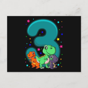 Carte Postale TROIS REX 3 ans 3e anniversaire enfants Dino