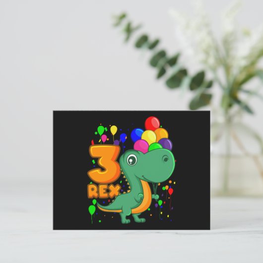 Carte Postale TROIS REX 3 ans 3e anniversaire garçon Dino (Debout devant)