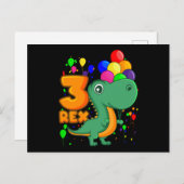 Carte Postale TROIS REX 3 ans 3e anniversaire garçon Dino (Devant / Derrière)