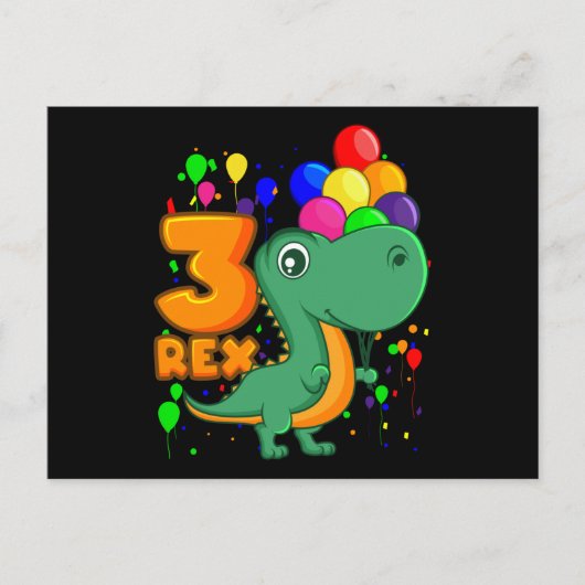 Carte Postale TROIS REX 3 ans 3e anniversaire garçon Dino (Devant)