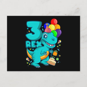 Carte Postale TROIS REX 3 ans 3e anniversaire garçon Dino