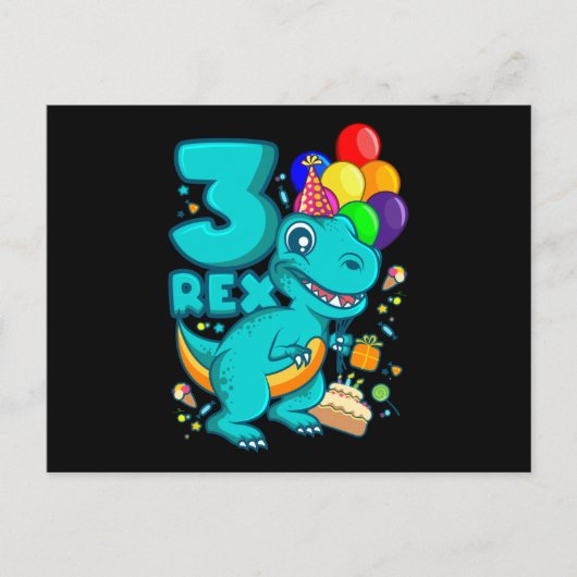 Carte Postale TROIS REX 3 ans 3e anniversaire garçon Dino (Devant)