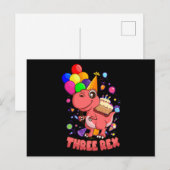 Carte Postale TROIS REX Fille de 3 ans 3e anniversaire Dino (Devant / Derrière)