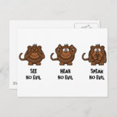 Carte Postale Trois singes sages (Devant / Derrière)