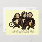 Carte Postale Trois singes sages (Devant / Derrière)