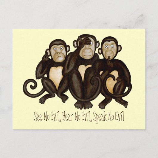 Carte Postale Trois singes sages (Devant)