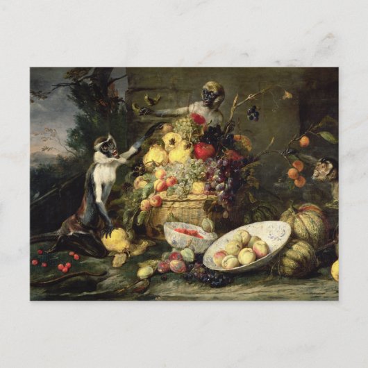 Carte Postale Trois singes Volant des fruits (huile sur toile) (Devant)