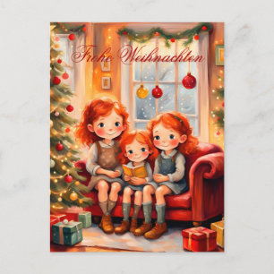 Carte Postale Trois soeurs se réjouissent de leur nouveau livre