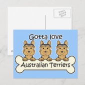 Carte Postale Trois Terriers australiens (Devant / Derrière)