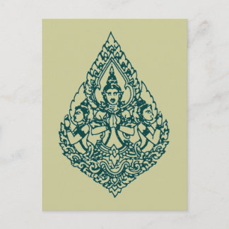 CARTE POSTALE TROIS TÊTE BOUDDHA PRIER LAO, THAÏ & CAMBODIA