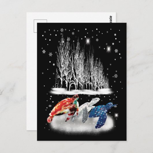 Carte Postale Trois Turtle American T-Shirt Snowflake Noël (Devant / Derrière)