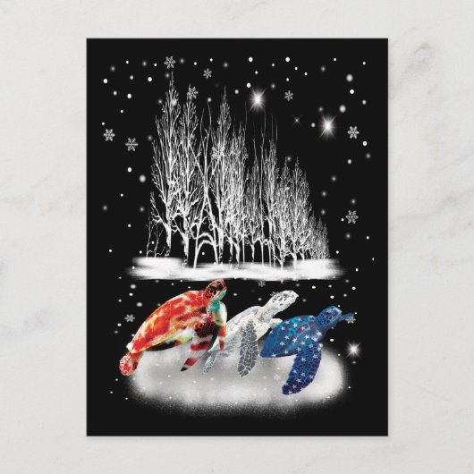 Carte Postale Trois Turtle American T-Shirt Snowflake Noël (Devant)