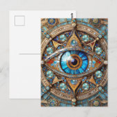 Carte Postale Troisième oeil - Turquoise Blue Gold Mandala (Devant / Derrière)