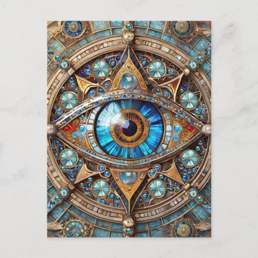 Carte Postale Troisième oeil - Turquoise Blue Gold Mandala (Devant)