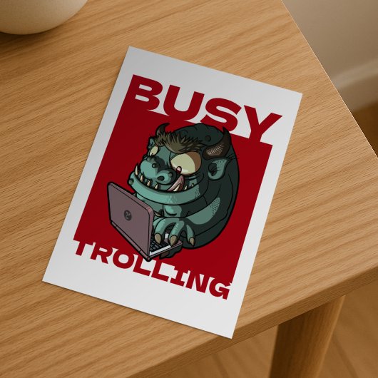 Carte Postale Troll drôle occupé à troller Internet Ordinateur p