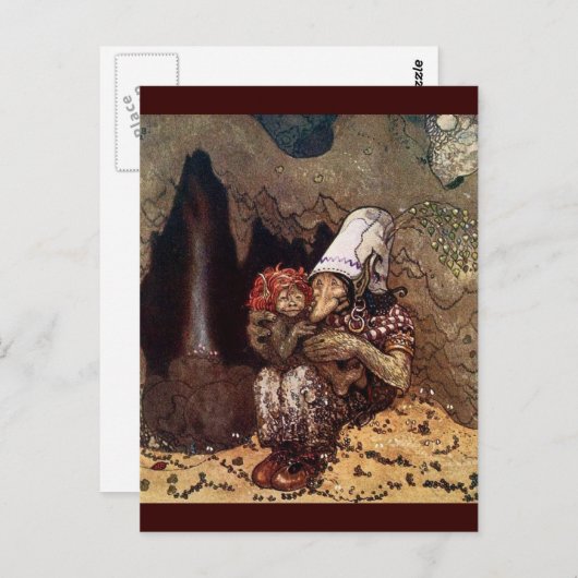 Carte Postale Troll Mother à côté d'un feu de camp (Devant / Derrière)