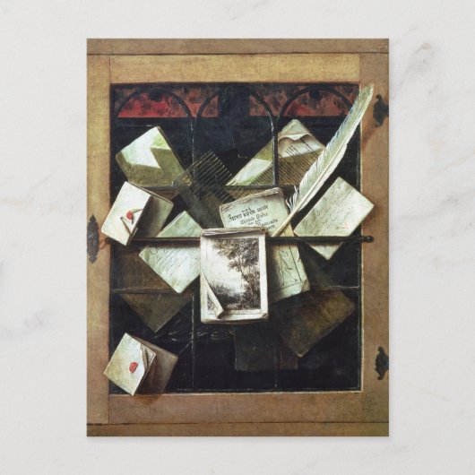 Carte Postale Trompe l'oeil avec lettres et carnets, 1665 (Devant)