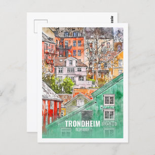 Carte Postale Trondheim Norvège Fameux Voyage Aquarelle Sketch