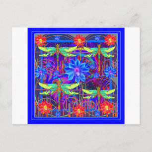Carte Postale Tropical Dragonflies Blue Flower cadeaux