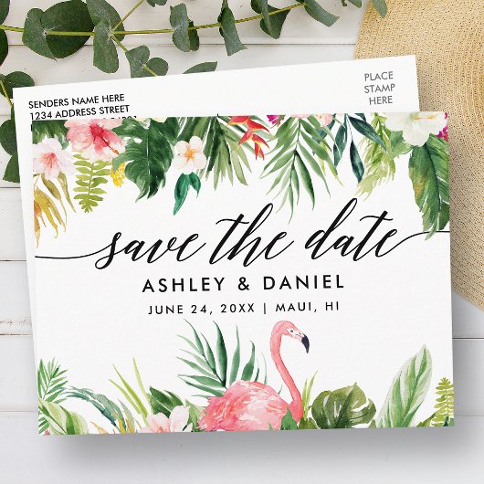Carte Postale Tropical Floral Calligraphy Save The Date