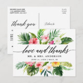 Carte Postale Tropical Floral Mariage Calligraphie Merci (Devant / Derrière)