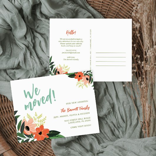 Carte postale Tropical Floral New Address | Corail