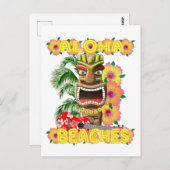 Carte Postale Tropical Funny Plages Aloha Hawaiian Tiki (Devant / Derrière)