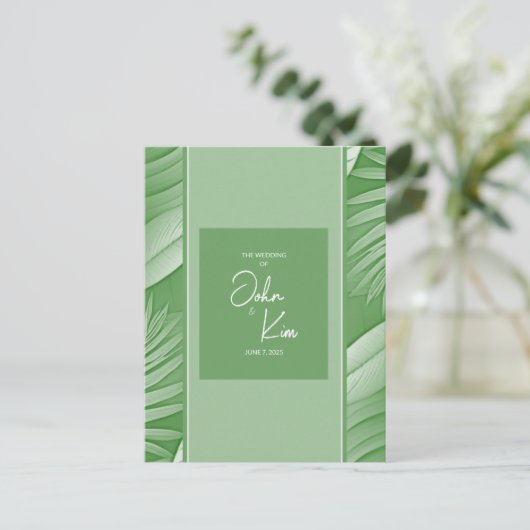 Carte postale Tropical Green Theme Faire-part de m (Debout devant)