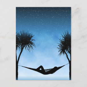 Carte Postale Tropical Hammock Blue Sky Silhouette Design