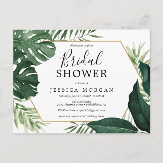 Carte Postale Tropical Monstera Bridal Shower Invite (Devant)