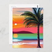 Carte Postale Tropical Palm Tres et Sunset Thème (Devant / Derrière)