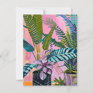 Carte Postale Tropical pink flamingos set against lush green