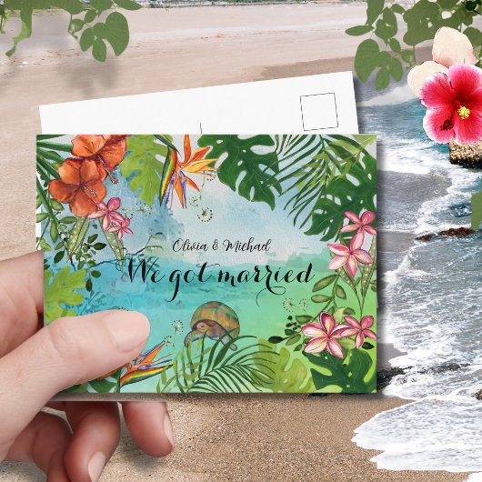 Carte Postale Tropical Sea Turtle We Got Married Postcard