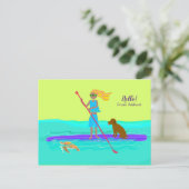 Carte Postale Tropical SUP Girl sur Paddleboard Bonjour (Debout devant)