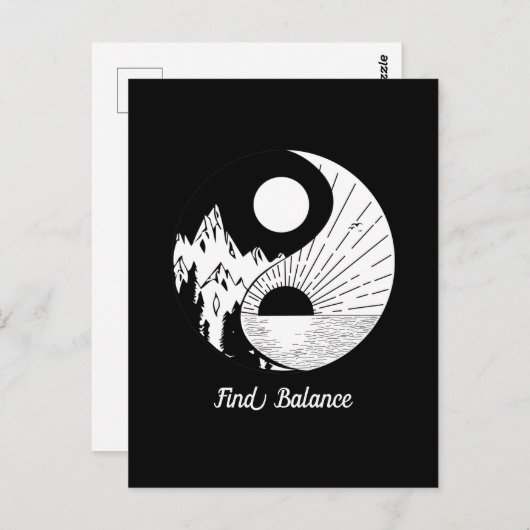 Carte Postale Trouver l'équilibre Zen Yin Yang Noir Blanc (Devant / Derrière)