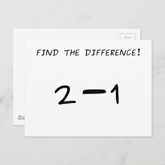 Carte Postale Trouvez la différence ! 2 moins 1 (Devant / Derrière)