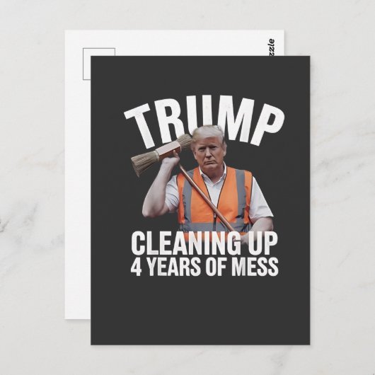 Carte Postale Trump Cleaning up 4 Years of Mess Garbage Can (Devant / Derrière)