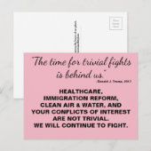 Carte Postale Trump : les combats triviaux passent avant la rési (Devant / Derrière)