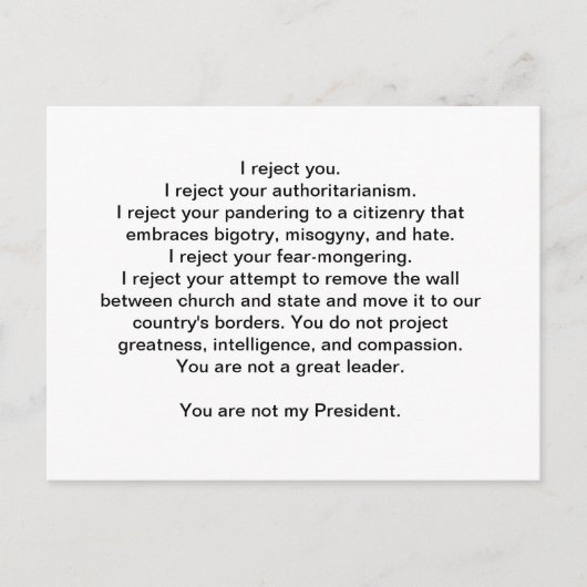 Carte Postale Trump n'est pas mon président (Devant)