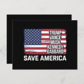 Carte Postale Trump Vance Musk Kennedy Gabbard 2024 Sauvez l'Amé (Devant / Derrière)